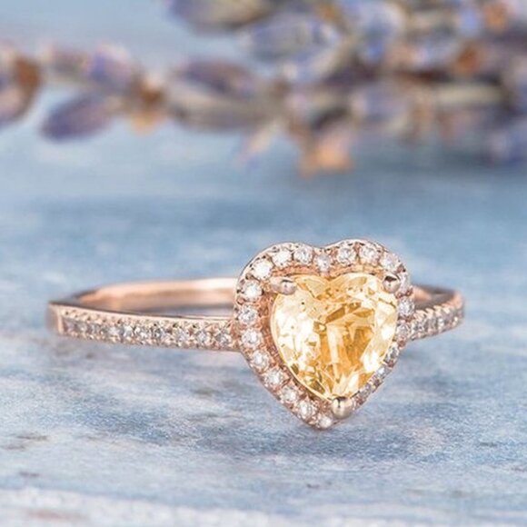 "Sweet Heart Champagne Gemstone Beautiful Rose Gold Ring for Women, VIP057 - Picture 2 of 3